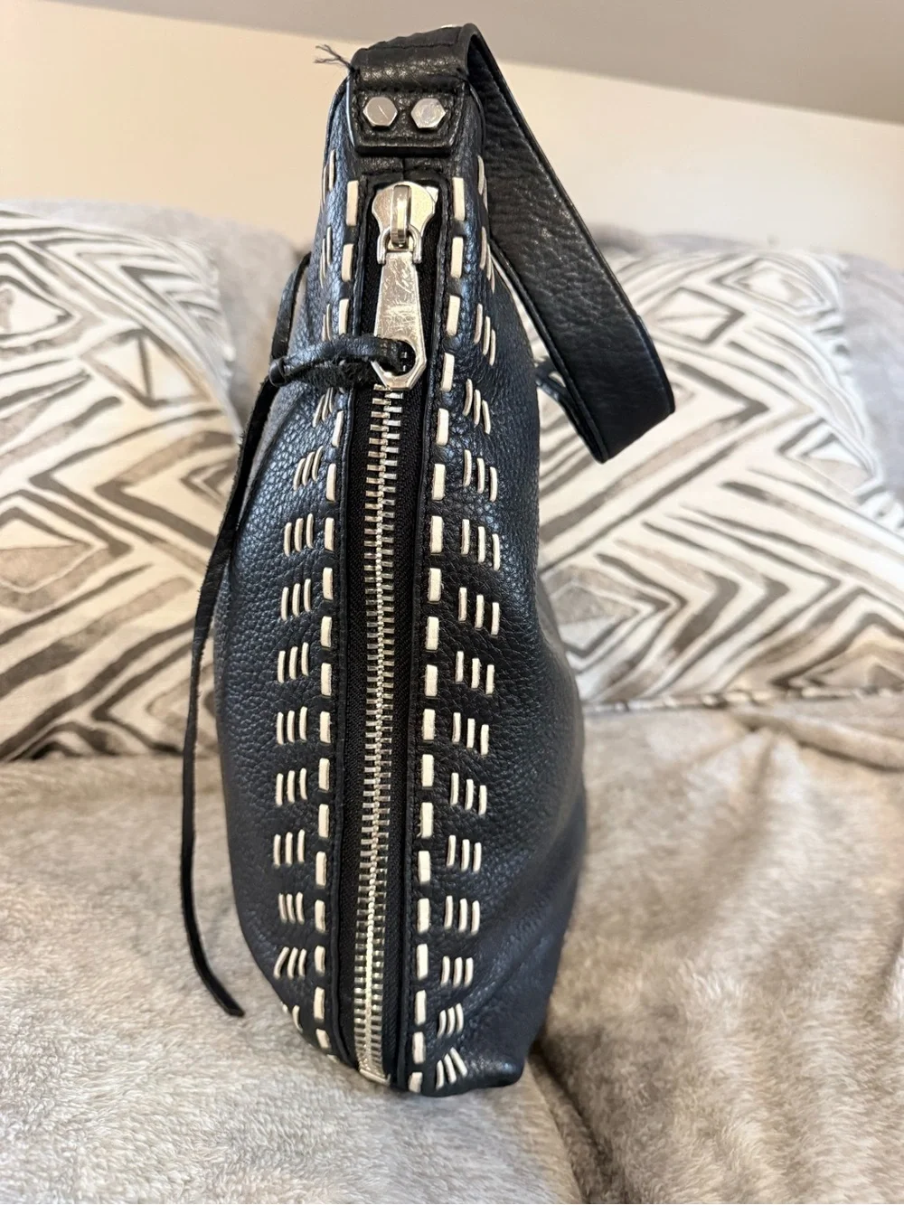 Rebecca Minkoff Black Leather Shoulder Hobo with Contrast Whipstitch